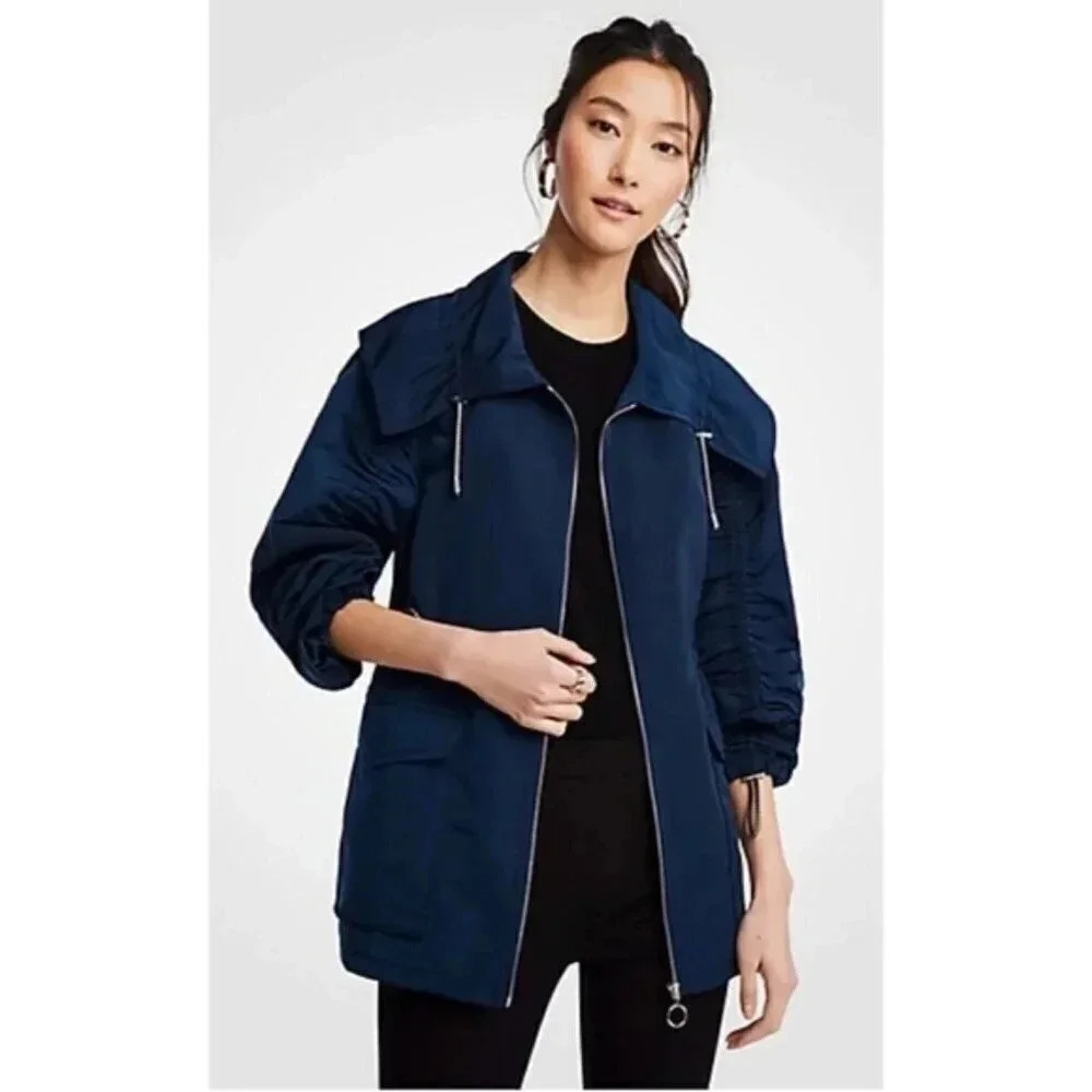 Ann Taylor Anorak Jacket Navy Blue Blue Zip Size XS